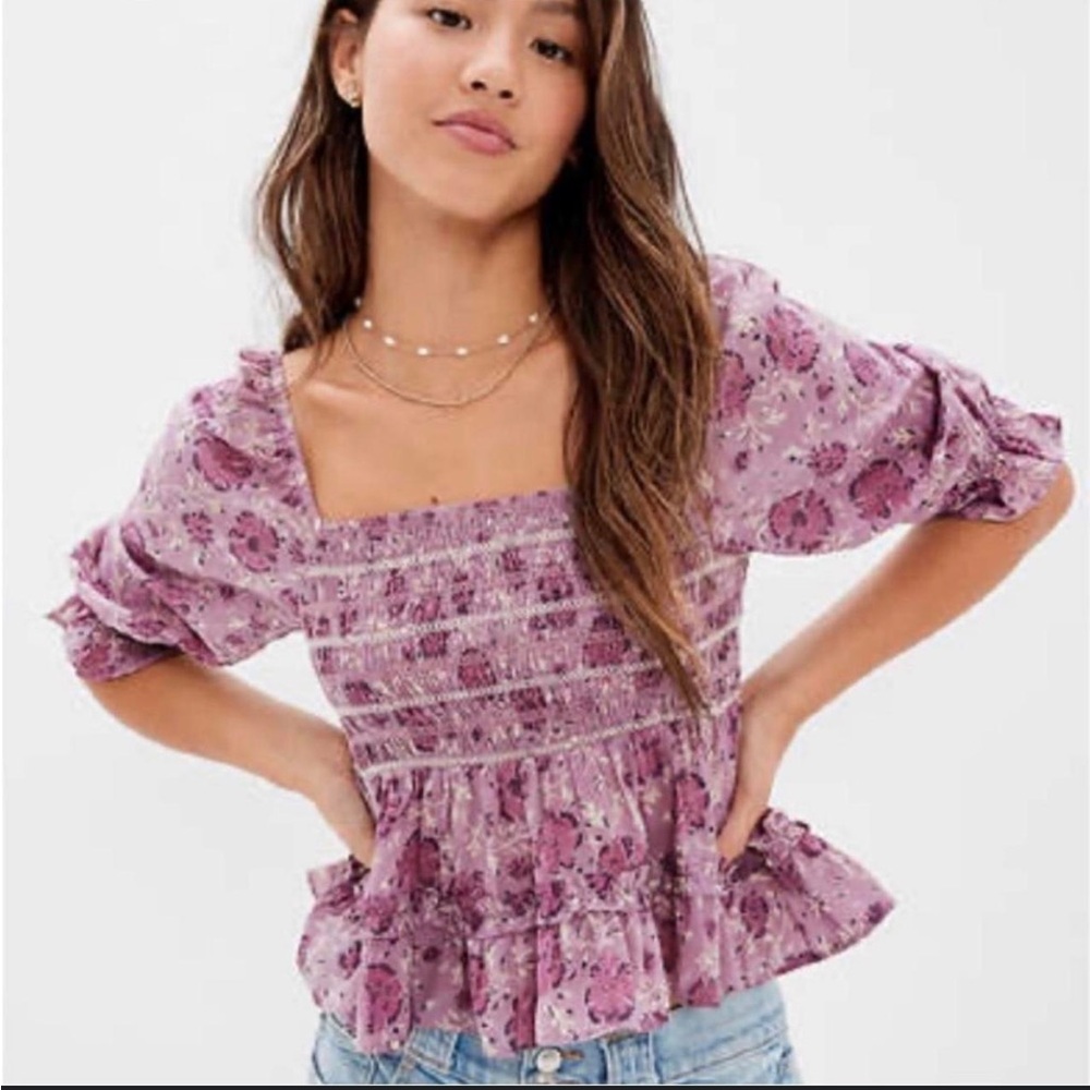 NWT American Eagle Women's Purple and White Blouse size Small